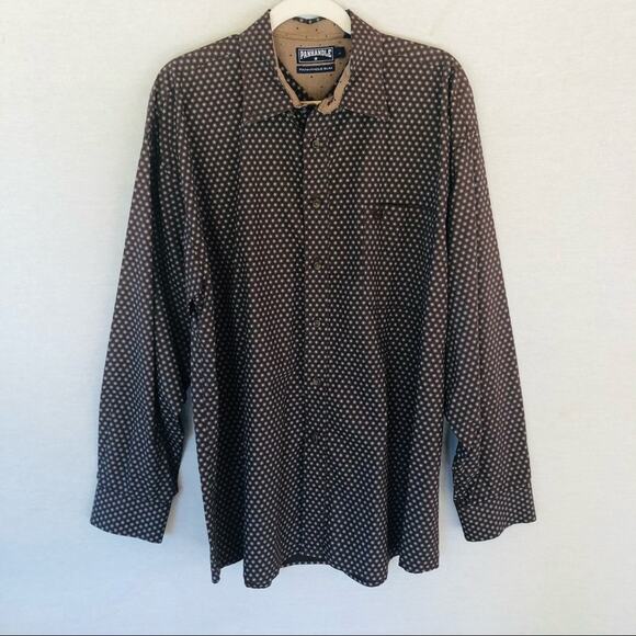 Panhandle Mens Slim Brown Print Button Down Shirt Large - Picture 2 of 9